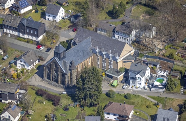 Parish church St. Josef Brachbach, Birken, Mudersbach, Siegerland, Rhineland-Palatinate, Germany, DE, Europe, aerial view, aerial photography, aerial photograph, aerial photography, overview, bird's-eye view, birds-eyes view, overview