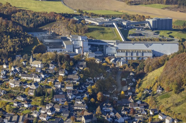 Aerial view, town view and brewery C.& A. VELTINS in the district Grevenstein in Meschede, Sauerland, North Rhine-Westphalia, Germany, brewery, DE, Europe, aerial view, aerial photography, aerial photography, Meschede, overview, Veltins brewery, bird's-eye view, overview