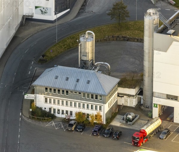 Aerial view, C.& A. VELTINS brewery in the Grevenstein district of Meschede, Sauerland, North Rhine-Westphalia, Germany, brewery, DE, Europe, aerial view, aerial photography, aerial photography, Meschede, overview, Veltins brewery, bird's-eye view, goods receipt, birds-eyes view, overview