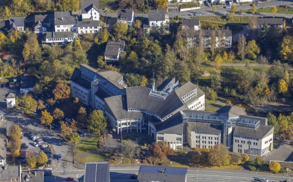 Aerial view, Hochsauerlandkreis Kreishaus Meschede in Meschede-Stadt in Meschede, Sauerland, North Rhine-Westphalia, Germany, authority, DE, Europe, Kreishaus, aerial view, aerial photography, aerial photography, Meschede, overview, bird's-eye view, birds-eyes view, overview