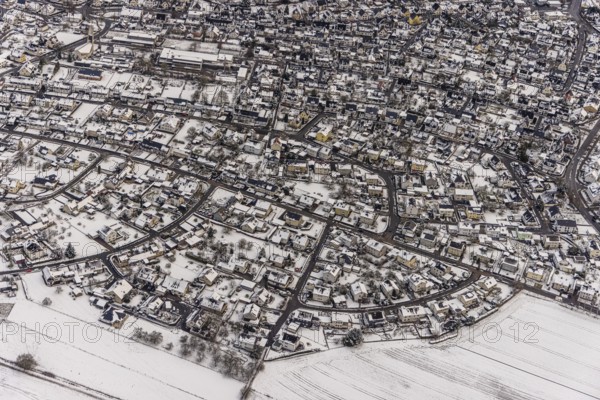 Aerial view of Meschede in winter with snow in the Sauerland in North Rhine-Westphalia, Germany, Meschede, Sauerland, North Rhine-Westphalia, DE, Europe, aerial photo, birds-eyes view, aerial photography, aerial photography, overview, overview, bird's eye view