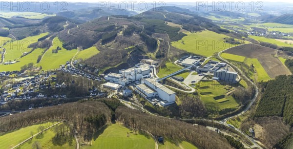 Brewery C.& A. VELTINS GmbH & Co. KG, construction site and new building, Grevenstein, Meschede, Sauerland, North Rhine-Westphalia, Germany, construction work, construction area, construction site, building plots, construction project, construction site, DE, Europe, aerial photograph, aerial photography, aerial photography, new building, Sundern, overview, Veltins brewery, bird's-eye view, birds-eyes view, overview