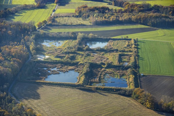 Aerial view, former sewage sludge landfill in the Halingen district of Menden, Sauerland, North Rhine-Westphalia, Germany, DE, landfill, Europe, aerial view, aerial photography, aerial photography, Menden, overview, bird's-eye view, overview
