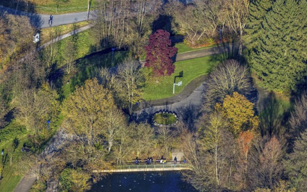 Aerial view, leisure centre Biebertal with pond in the district Lendringsen in Menden, Sauerland, North Rhine-Westphalia, Germany, DE, Europe, leisure area, aerial view, aerial photography, aerial photography, Menden, overview, bird's-eye view, overview