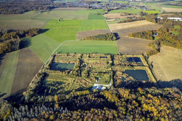 Aerial view, former sewage sludge landfill in the Halingen district of Menden, Sauerland, North Rhine-Westphalia, Germany, DE, landfill, Europe, aerial view, aerial photography, aerial photography, Menden, overview, bird's-eye view, overview