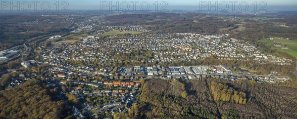 Aerial view, aerial view district Lendringsen in Menden, Sauerland, North Rhine-Westphalia, Germany, DE, Europe, distant view, aerial photograph, aerial photography, aerial photography, Menden, local view, overview, bird's eye view, residential complex, living and life, residential area, birds-eyes view, overview