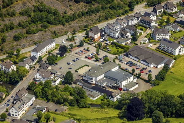 Aerial view, Sauerlandhalle, Altenhundem, Lennestadt, Sauerland, North Rhine-Westphalia, Germany, DEU, Europe, culture, art, aerial photography, aerial photography, aerial photography, overview, event location, event venue, bird's eye view, birds-eyes view, cultural use, overview