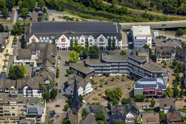 Aerial view, city centre, town hall, Altenhundem, Lennestadt, Sauerland, North Rhine-Westphalia, Germany, authority, DEU, Europe, aerial view, aerial photography, aerial photography, city administration, overview, bird's-eye view, overview