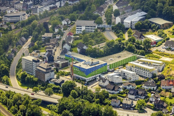 Aerial view, St. Josefs-Hospital Lennestadt, Altenhundem, Lennestadt, Sauerland, North Rhine-Westphalia, Germany, construction site, DEU, Europe, healthcare, hospital, clinic, clinic centre, hospital, aerial photography, aerial photography, medical facility, medical aid, overview, bird's-eye view, overview, medical care