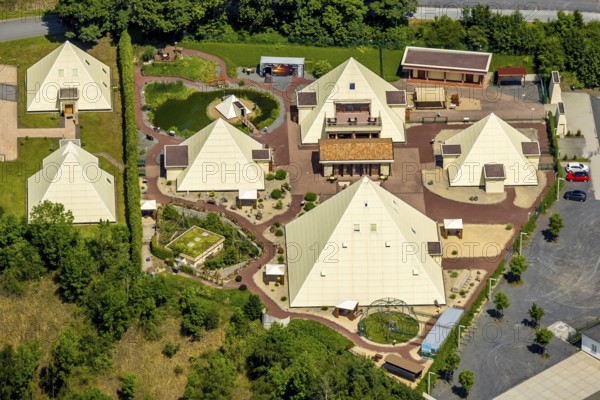 Aerial photo, Galileo Park, Sauerland Pyramids, Mining Museum Siciliaschacht, Meggen, Lennestadt, Sauerland, North Rhine-Westphalia, Germany, DE, DEU, adventure park, Europe, leisure facility, leisure activities, leisure park, aerial photography, aerial photography, aerial photography, museum, park, puzzle park, overview, bird's eye view, knowledge park, birds-eyes view, overview