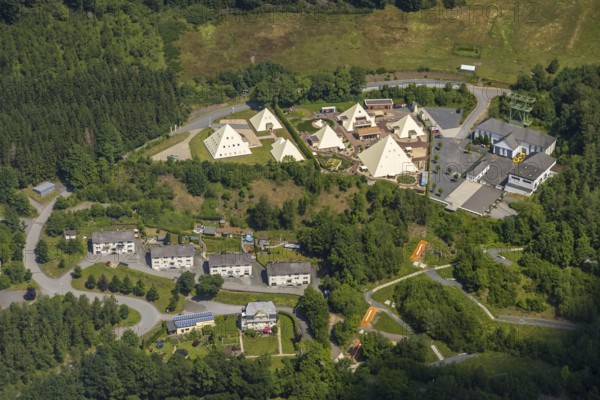 Aerial photo, Galileo-Park, Sauerland Pyramids, Mining Museum Siciliaschacht, Maumke, Lennestadt, Sauerland, North Rhine-Westphalia, Germany, DE, DEU, adventure park, Europe, leisure facility, leisure activities, leisure park, aerial photography, aerial photography, aerial photography, museum, park, puzzle park, overview, bird's-eye view, knowledge park, birds-eyes view, overview