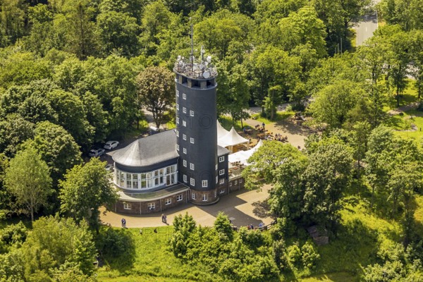 Aerial view, Hohe Bracht observation tower with café, Hofolpe, Lennestadt, Sauerland, North Rhine-Westphalia, Germany, viewing platform, DEU, Europe, gastronomy, aerial view, aerial photography, aerial photography, broadcasting tower, ski resort, tower, overview, bird's-eye view, overview