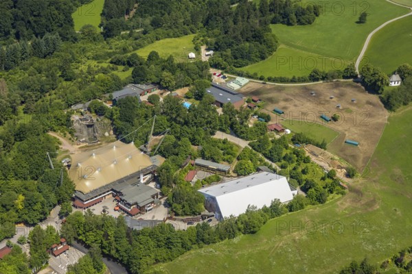 Aerial view, Elspe-Festival-Gelände, Elspe, Lennestadt, Sauerland, North Rhine-Westphalia, Germany, DEU, Europe, Karl-May-Festival, culture, art, aerial photography, aerial photography, natural stage, overview, venue, event location, bird's-eye view, cultural use, overview