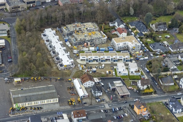 Aerial view, construction site and new building residential area Lebenswert-Deichwald am Johannes-Rau-Weg, Buschhütten, Kreuztal, Sauerland, North Rhine-Westphalia, Germany, construction work, construction area, building site, building plots, construction project, construction site, DE, Europe, property tax, real estate, Siegen-Wittgenstein district, aerial view, aerial photography, aerial photography, new building, overview, bird's-eye view, housing estate, housing and living, residential area, residential buildings, residential quality, residential neighbourhood, housing estate, birds-eyes view, overview