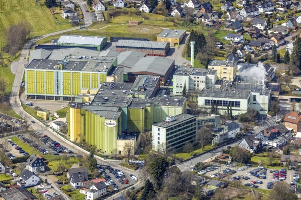 Aerial photo, Krombacher Brauerei Bernhard Schadeberg GmbH, Krombach, Kreuztal, Sauerland, North Rhine-Westphalia, Germany, brewery, DE, Europe, commercial enterprises, commercial area, commercial location, commercial use, industrial area, industrial location, Siegen-Wittgenstein district, aerial photo, aerial photography, aerial photography, overview, bird's-eye view, bird's-eye view, overview