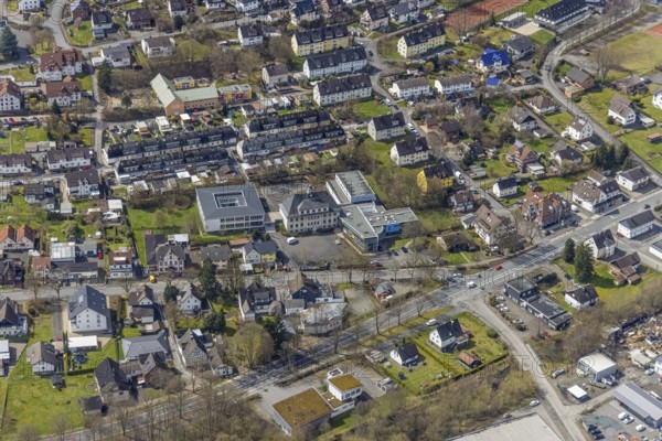 Aerial view, secondary school Eichen in the district Eichen, Kreuztal, Sauerland, North Rhine-Westphalia, Germany, education, educational institution, DE, Europe, secondary school, district Siegen-Wittgenstein, educational institute, aerial photograph, aerial photography, aerial photography, school, overview, bird's eye view, birds-eyes view, overview
