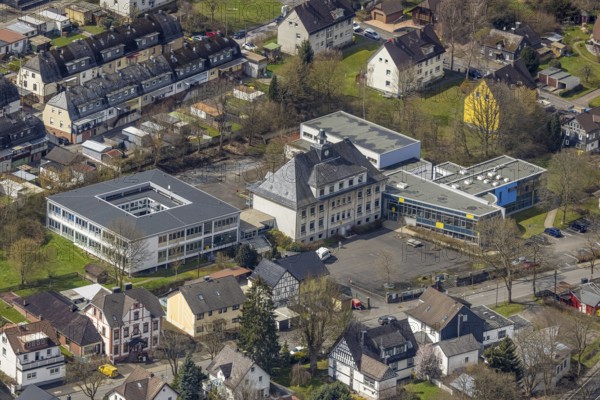 Aerial view, secondary school Eichen in the district Eichen, Kreuztal, Sauerland, North Rhine-Westphalia, Germany, education, educational institution, DE, Europe, secondary school, district Siegen-Wittgenstein, educational institute, aerial photograph, aerial photography, aerial photography, school, overview, bird's eye view, birds-eyes view, overview