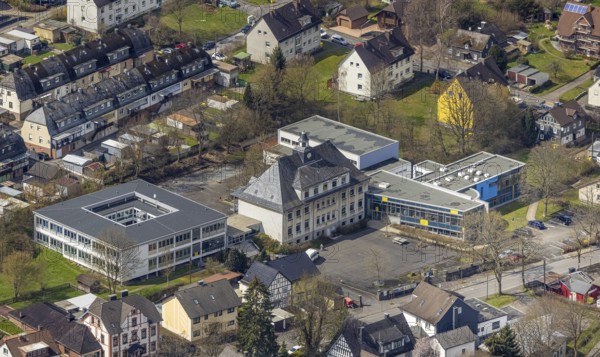Aerial view, secondary school Eichen in the district Eichen, Kreuztal, Sauerland, North Rhine-Westphalia, Germany, education, educational institution, DE, Europe, secondary school, district Siegen-Wittgenstein, educational institute, aerial photograph, aerial photography, aerial photography, school, overview, bird's eye view, birds-eyes view, overview