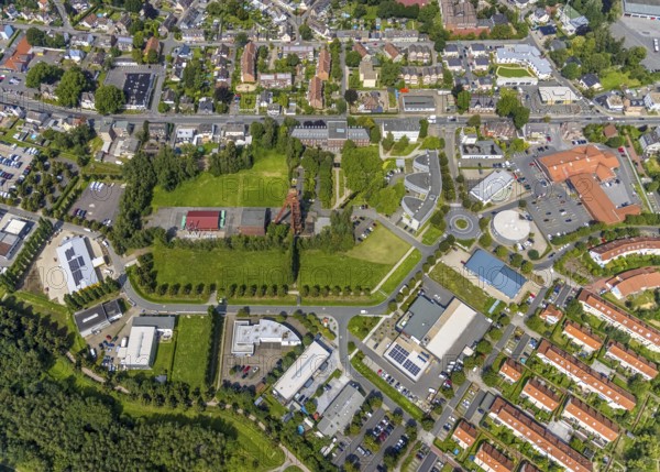 Aerial view, Start-up centre and Technopark Kamen on the former site of the Monopol Schacht Grillo colliery with winding tower Kamen, Kamen, Ruhr area, North Rhine-Westphalia, Germany, mining, DE, Europe, winding tower, commercial enterprises, commercial area, commercial location, commercial use, industrial area, industrial location, aerial view, aerial photography, aerial photography, sight, coal mine, technology park, tower, overview, bird's eye view, birds-eyes view, former mine, overview