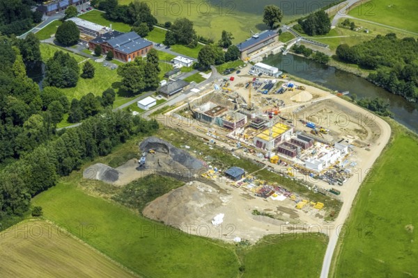 Aerial view, a week ago the Ruhr was still flooded here, course of the Ruhr, Hengsen, Holzwickede, Ruhr area, North Rhine-Westphalia, Germany, DE, Europe, birds-eyes view, aerial view, aerial photography, aerial photography, overview, bird's eye view