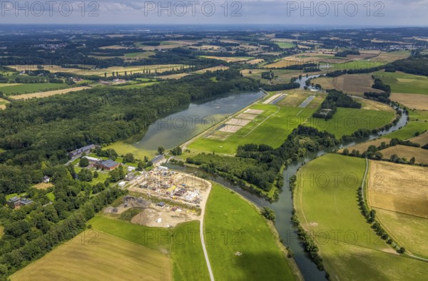 Aerial view, a week ago the Ruhr was still flooded here, course of the Ruhr, Hengsen, Holzwickede, Ruhr area, North Rhine-Westphalia, Germany, DE, Europe, birds-eyes view, aerial view, aerial photography, aerial photography, overview, bird's eye view