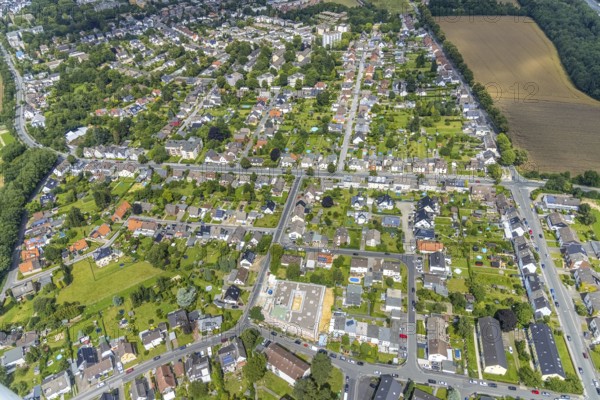 Aerial view, construction site and new building nursing home Katharina-von-Bora-Haus der Perthes-Stiftung, Winkelstraße corner Wichernstraße, residential area Hauptstraße, Holzwickede, Ruhr area, North Rhine-Westphalia, Germany, retirement home, old people's home, building work, construction, construction area, building site, building plots, construction measure, construction project, construction site, care and nursing, DE, Europe, property tax, real estate, aerial view, aerial photography, aerial photography, new construction, care facility, retirement home, retirement residence, retirement home, senior centre, overview, bird's eye view, residential complex, living and living, residential area, residential buildings, residential quality, housing estate, birds-eyes view, former community centre south, overview