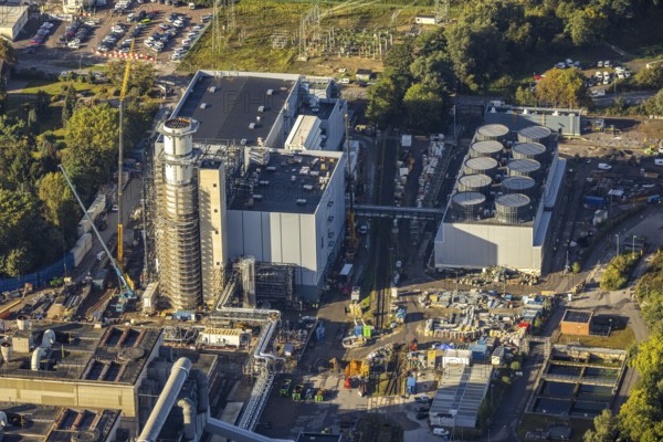 Aerial view, STEAG Herne CHP plant with construction project gas and steam power plant GuD Herne in the district Baukau-West in Herne, Ruhr area, North Rhine-Westphalia, Germany, construction work, construction area, construction site, building site, construction project, construction project, construction site, DE, Europe, Herne, power plant, aerial view, aerial photography, aerial photography, new building, overview, bird's-eye view, overview