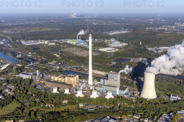 Aerial view, STEAG Herne CHP plant with construction project gas and steam power plant GuD Herne in the district Baukau-West in Herne, Ruhr area, North Rhine-Westphalia, Germany, construction work, construction area, construction site, building site, construction project, construction project, construction site, DE, Europe, Herne, power plant, aerial view, aerial photography, aerial photography, new building, overview, bird's-eye view, overview
