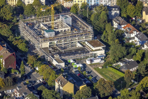 Aerial view, construction site and expansion of the Rheumatism Centre Ruhr Area in the St. Elisabeth Group in the Wanne district of Herne, Ruhr Area, North Rhine-Westphalia, Germany, construction work, construction area, construction site, building plot, construction project, construction site, DE, Europe, Herne, Katholische Kliniken Rhein-Ruhr, aerial photograph, aerial photography, aerial photography, new building, overview, bird's-eye view, overview
