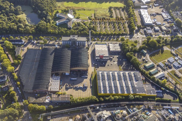 Aerial view, commercial area with ENEXIO Germany and Poco pick-up warehouse in the district Eickel in Herne, Ruhr area, North Rhine-Westphalia, Germany, DE, Europe, commercial enterprises, commercial area, commercial location, commercial use, Herne, industrial area, industrial location, aerial photograph, aerial photography, aerial photography, overview, bird's-eye view, bird's-eye view, overview
