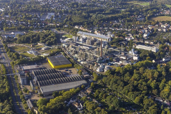 Aerial view, Evonik Industries AG and ENEXIO Deutschland and Poco Abhollager in the district Eickel in Herne, Ruhr area, North Rhine-Westphalia, Germany, DE, Europe, commercial enterprises, commercial area, commercial site, commercial use, Herne, industrial area, industrial building, industrial site, aerial photograph, aerial photography, aerial photography, overview, bird's-eye view, bird's-eye view, overview