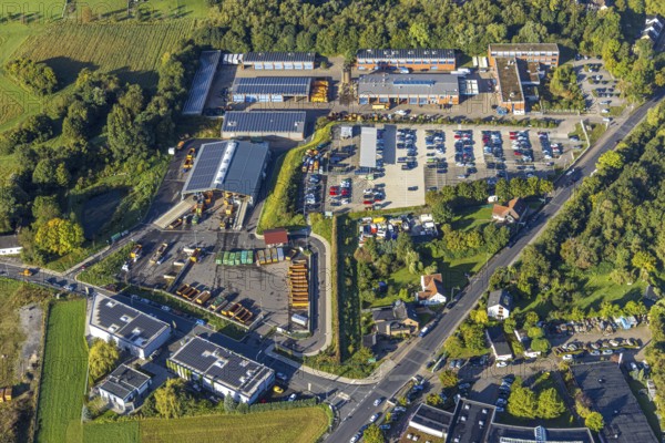 Aerial view, recycling centre Herne in the district Holsterhausen in Herne, Ruhr area, North Rhine-Westphalia, Germany, DE, Europe, commercial enterprises, commercial area, commercial area, commercial location, commercial use, Herne, vehicle registration authority, aerial view, aerial photography, aerial photography, recycling centre, overview, bird's eye view, recycling centre Herne, birds-eyes view, overview