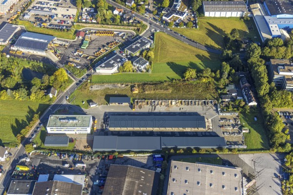 Aerial view, recycling centre Herne and new central depot on Meesmannstraße in the district of Holsterhausen in Herne, Ruhr area, North Rhine-Westphalia, Germany, DE, Europe, commercial enterprises, commercial area, commercial site, commercial use, Herne, aerial view, aerial photography, aerial photography, recycling centre, overview, bird's eye view, recycling centre Herne, birds-eyes view, overview