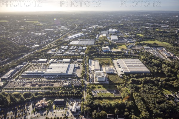 Aerial view, commercial area Koniner Straße in the district Holsterhausen in Herne, Ruhr area, North Rhine-Westphalia, Germany, DE, Europe, volunteer fire brigade Herne, commercial enterprises, commercial area, commercial area, commercial location, commercial use, Herne, industrial area, industrial location, job centre Herne, aerial view, aerial photography, aerial photography, Sanacorp Pharmahandel GmbH, overview, bird's eye view, birds-eyes view, overview
