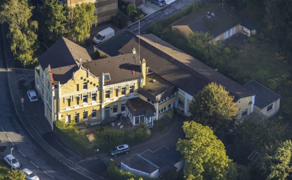 Aerial view, The border between Bochum and Herne runs right through the former Löns Mühle restaurant in the Holsterhausen district of Herne, Ruhr area, North Rhine-Westphalia, Germany, DE, Europe, Herne, aerial view, aerial photography, aerial photography, sight, overview, bird's-eye view, overview
