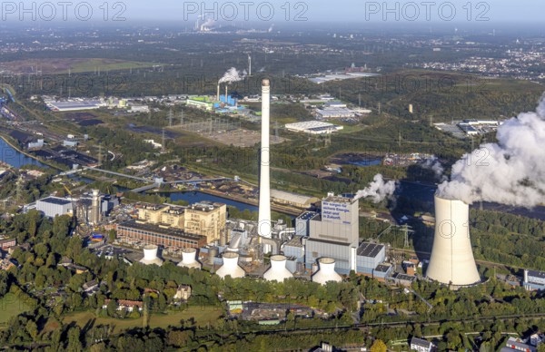 Aerial view, STEAG Herne CHP plant with construction project gas and steam power plant GuD Herne in the district Baukau-West in Herne, Ruhr area, North Rhine-Westphalia, Germany, construction work, construction area, construction site, building site, construction project, construction project, construction site, DE, Europe, Herne, power plant, aerial view, aerial photography, aerial photography, new building, overview, bird's-eye view, overview