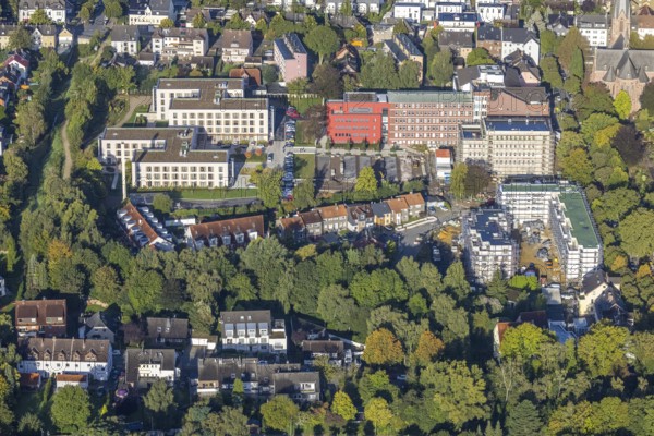 Aerial view, Widumer Höfe construction site at the Campus St. Elisabeth Group with eight educational institutions in the Sodingen district of Herne, Ruhr area, North Rhine-Westphalia, Germany, construction work, construction area, building site, building plots, construction project, construction site, educational institution, DE, Europe, Herne, Kath. Kliniken Rhein-Ruhr, aerial view, aerial photography, aerial photography, new building, overview, bird's-eye view, overview