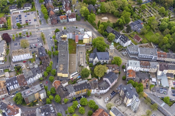 Aerial view, St. John's Church Eickel, shopping centre, Eickel, Herne, Ruhr area, North Rhine-Westphalia, Germany, place of worship, DE, Europe, religious community, place of worship, holy place, church, parish, denomination, aerial view, aerial photography, aerial photography, religion, religious site, Richard-Wagner-Straße, overview, bird's-eye view, birds-eyes view, overview