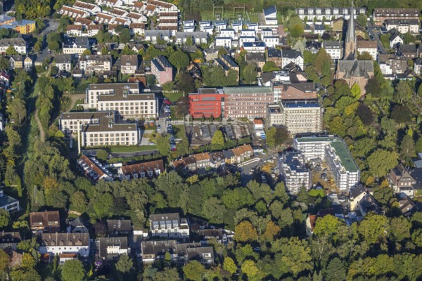 Aerial view, Widumer Höfe construction site at the Campus St. Elisabeth Group with eight educational institutions in the Sodingen district of Herne, Ruhr area, North Rhine-Westphalia, Germany, construction work, construction area, building site, building plots, construction project, construction site, educational institution, DE, Europe, Herne, Kath. Kliniken Rhein-Ruhr, aerial view, aerial photography, aerial photography, new building, overview, bird's-eye view, overview