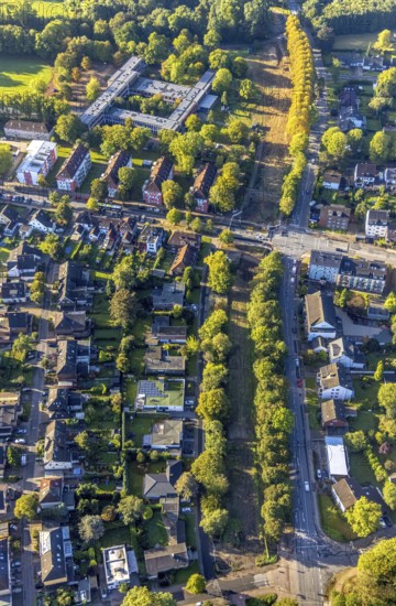 Aerial view, Otto-cock-Gymnasium Herne with construction road at Hölkeskampring in the district Sodingen in Herne, Ruhr area, North Rhine-Westphalia, Germany, education, educational institution, DE, Europe, grammar school, Herne, educational institute, aerial view, aerial photography, aerial photography, school, overview, bird's-eye view, overview