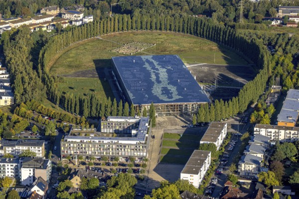 Aerial view, Mont-Cenis Academy with tree circle in the Sodingen district of Herne, Ruhr area, North Rhine-Westphalia, Germany, education, educational institution, DE, Europe, Herne, educational institute, aerial view, aerial photography, aerial photography, training centre, coal mine, overview, bird's-eye view, former Mont-Cenis colliery, former coal mine, overview