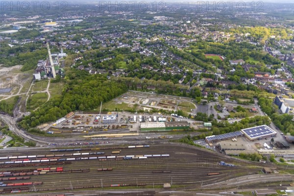 Aerial photo, Eiffage Rail branch of Eiffage Infra-Bau SE, Wanne-Süd, Herne, Ruhr area, North Rhine-Westphalia, Germany, railway tracks, DE, Europe, goods trains, aerial photo, aerial photography, aerial photography, overview, bird's-eye view, overview