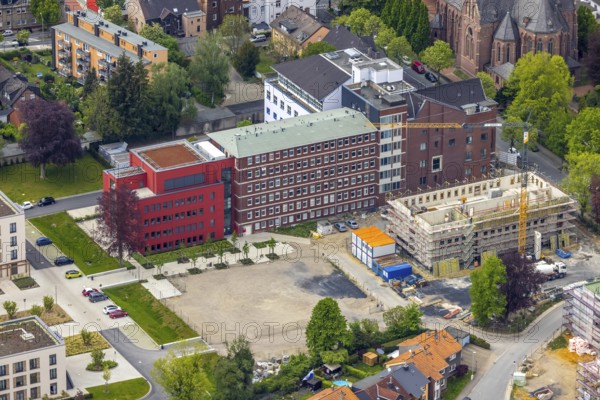 Aerial view, construction site campus of the St. Elisabeth Group, Widumer Höfe retirement homes, Ruhr education centre, Sodingen, Herne, Ruhr area, North Rhine-Westphalia, Germany, retirement home, construction work, construction, construction area, building site, building plots, construction project, construction site, care and nursing, DE, Europe, aerial view, aerial photography, aerial photography, new construction, care facility, retirement home, retirement residence, retirement home, senior centre, overview, bird's eye view, bird's eye view, overview