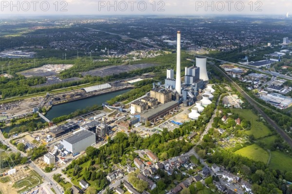 Aerial view, STEAG combined heat and power plant Herne, construction site new gas and steam power plant, Baukau-West, Herne, Ruhr area, North Rhine-Westphalia, Germany, construction work, construction, construction area, construction site, construction project, construction site, DE, power plant, Europe, district heating, combined cycle power plant, Hertener Straße, power plant, aerial view, aerial photography, aerial photography, new construction, coal-fired power plant, overview, bird's-eye view, overview