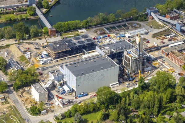 Aerial view, STEAG combined heat and power plant Herne, construction site new gas and steam power plant, Baukau-West, Herne, Ruhr area, North Rhine-Westphalia, Germany, construction work, construction, construction area, construction site, construction project, construction site, DE, E-Werk, Europe, district heating, CCGT power plant, Hertener Straße, power plant, aerial view, aerial photography, aerial photography, new construction, coal-fired power plant, overview, bird's eye view, birds-eyes view, overview