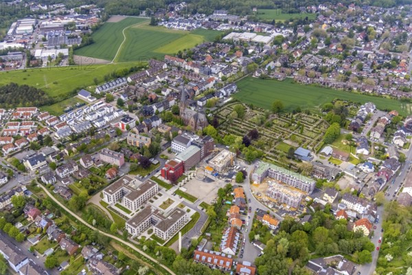 Aerial view, construction site campus of the St. Elisabeth Group, Widumer Höfe retirement homes, Ruhr education centre, Sodingen, Herne, Ruhr area, North Rhine-Westphalia, Germany, retirement home, construction work, construction, construction area, building site, building plots, construction project, construction site, care and nursing, DE, Europe, aerial view, aerial photography, aerial photography, new construction, care facility, retirement home, retirement residence, retirement home, senior centre, overview, bird's eye view, bird's eye view, overview