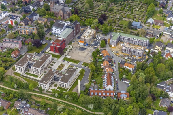 Aerial view, construction site campus of the St. Elisabeth Group, Widumer Höfe retirement homes, Ruhr education centre, Sodingen, Herne, Ruhr area, North Rhine-Westphalia, Germany, retirement home, construction work, construction, construction area, building site, building plots, construction project, construction site, care and nursing, DE, Europe, aerial view, aerial photography, aerial photography, new construction, care facility, retirement home, retirement residence, retirement home, senior centre, overview, bird's eye view, bird's eye view, overview