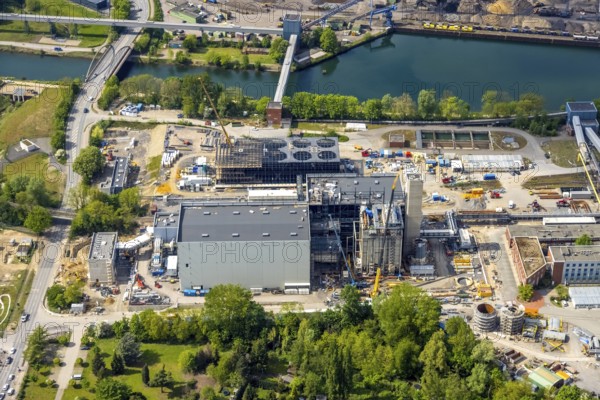 Aerial view, STEAG combined heat and power plant Herne, construction site new gas and steam power plant, Baukau-West, Herne, Ruhr area, North Rhine-Westphalia, Germany, construction work, construction, construction area, construction site, construction project, construction site, DE, E-Werk, Europe, district heating, CCGT power plant, Hertener Straße, power plant, aerial view, aerial photography, aerial photography, new construction, coal-fired power plant, overview, bird's eye view, birds-eyes view, overview