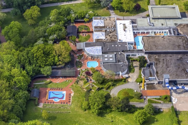 Aerial view, LAGO Die Therme im Revierpark Gysenberg, Börnig, Herne, Ruhr area, North Rhine-Westphalia, Germany, DE, Europe, leisure facility, denomination, aerial view, aerial photography, aerial photography, overview, bird's-eye view, wellness, wellness facility, birds-eyes view, overview