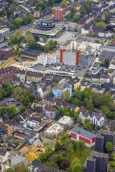 Aerial view, cultural centre Herne, Willi-Pohlmann-Platz, Herne-Mitte, Herne, Ruhr area, North Rhine-Westphalia, Germany, construction work, construction area, construction site, building plots, construction project, construction site, Caritasverband Herne e.V., City, DE, Europe, city centre, aerial view, aerial photography, aerial photography, new building, townscape, city centre, overview, bird's-eye view, overview